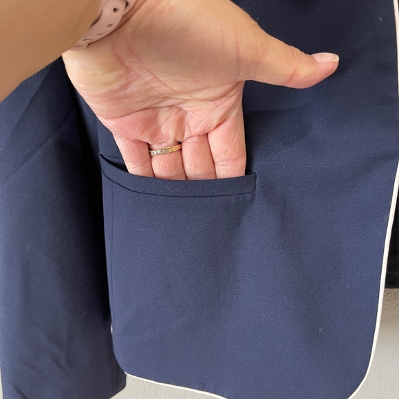 J.Crew Tipped Collarless Blazer Size 6 Wool Blend Navy - Picture 4 of 10